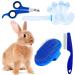 4 Pieces Bunny Grooming Kit with Rabbit Grooming Brush Pet Hair Remover Pet Nail Clipper Pet Comb Shampoo Bath Brush with Adjustable Ring Handle for Rabbit Hamster Bunny Blue