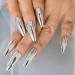 Silver Punk Metallic Press On False Nails - Long Coffin Ballerina Chrome Mirror Fake Nails - Full Cover Acrylic Nail Tips with Glue Tape - Women/Girls - L5883-1 - Buy Online on SooperMarket.com