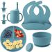 Baby Feeding Set Baby Led Weaning Supplies Silicone Bib Suction Divided c Bowl Spoon Fork Toddler Utensils - 6 Moths Grey