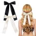 2 Pack Hair Bows for Girls and Women Large Bow Hair Clips Hair Barrette with Long Silky Satin Hair Accessories for Girls Black Beige