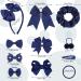 Navy Blue Girls School Hair Accessories Kit - 48Pcs Ribbon Hair Barrettes, Headband, Ponytail Holder, Elastics Bands - Perfect Birthday Gift - Buy Online on SooperMarket.com