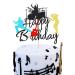 Arthsdite Happy Birthday Band Cake Topper-Drum Set Guitar Singing Cake Topper for Music Theme Birthday Party for Rock Roll Drummer Party Decor - Black Glitter