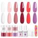 Lavender Violets 12Pcs Dip Powder Nail Kit Starter - 6 Colors Nude Pink Neutral Skin Dipping Powder System Liquid Set with Base & Top Coat Activator for French Nail Art Manicure Salon DIY at Home M202 French Pink