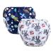 Vicloon baby swimming trousers (2 -part) swimming diaper reusable adjustable washable swimming diaper for small children from 0 to 3 years -blue universe/white robot 2PCs (blue+white)