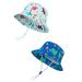 LANGZHEN Beach Sun Protection Hat for Baby Girls Adjustable Toddler Kids Hat Wide Brim Summer Play Hat with Chin Strap Colorful Dinosaur+Blue-Whale 6-12 Months