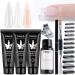 Poly Extension Gel Nail Kit Clear White Pink Builder Nail Gel Kit With Slip Solution Dual Nail forms Nail Clips for Poly Gel Nail Starter Kit Home Manicure Set Nude
