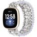 Bracelet Band Compatible with Fitbit Versa 3/Fitbit Sense for Women and Girls, Fashion Handmade Beaded Elastic Stretch Replacement Wristband Pearl Straps for Versa 3 Smartwatch (White/Grey)