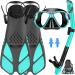 Createy Mask Fin Snorkel Set with Adult Snorkeling Gear, Panoramic View Diving Mask, Trek Fin, Dry Top Snorkel +Travel Bags, Snorkel for Lap Swimming Green S/M(Adult US Size 4.5-8.5)