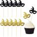 48 Pieces Masquerade Masks Cupcake Topper Glitter Mask Cake Topper Picks Dessert Cupcake Toppers for Masquerade Mardi Gras Party Baby Shower Birthday Party Decorations (Gold and Black)