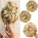 PORSMEER 2 pieces Messy Hair Buns Extensions Curly Wavy Hair Elastic Easy Scrunchies for Women Girls Large Synthetic Donut Updo Hair Pieces Hair Chignons Blonde 24/613#