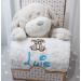 Botobaby - gift set - baby blanket with name and date of birth + motif + plush toy - Gift baptism Birth Baby Shower (beige - dog)