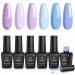 Beetles Gel Nail Polish Set 6 Colors Glitter Sky Blue Purple Gel Polish Kit Lavender Violets Gel Nail Polish Gel Nail Polish Soak off Uv LED Gel Manicure DIY Nail Home Blue Pink Purple