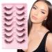Glowing Win Cat Eye Lashes Natural Look False Eyelashes 7 Pairs Faux Mink Fluffy Lashes with Clear Band Wispy Fake Lashes Reusable Handmade Soft Strip Lashes M50