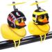 wonuu Rubber Duck Car Ornaments, 2Pcs Yellow Duck Car Dashboard Decorations Squeeze Duck Bicycle Horns with Propeller Helmet Shark&bee