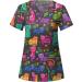 Cat Flower Print V Neck Scrub Top - XX-Large - Black | Nurse Uniform with Pockets - Buy Online on SooperMarket.com