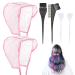 Bewudy 2 Sets of Hair Coloring Kits Hair Highlighting Caps Hair Dye Cap Disposable Hair Art Frosting Cap with Plastic Crochet Hook and Hair Dye Brushes for Salon Hair Dyeing Hairdressing (Pink)