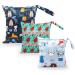 Wet Bag HOTLIKE Dry Wet Bag 3 PCS Nappy Bag for Cloth Diapers Travel Bag Organiser Waterproof Reusable Produce Bags with Handle and 2 Zipper Pockets Wet Suit Bag for Trip Beach Daycare Gym (Black)