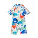 BONVERANO Baby Boys Swimsuit Toddler Bathing Suit Short-Sleeve Zipper One Piece Swimwear with UPF 50+ Sun Protection 6-9 Months White Dinosaur