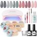 JOSLOVE Solid Gel Polish Kit with U V Light Starter Kit  6 Colors Nude Gray Pink Gel Polish Set  Soak off Nail Lamp with Base Top Coat Gel Nail Polish Set All In One Kit Gift for Womens B-Gray