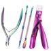 Melodysusie Acrylic Nail Clippers 4 in 1 Kit, Stainless Steel Nail Tip Cutter with Cuticle Trimmer Nipper Scissor, Cuticle Pusher, Cuticle Remover, Nail Manicure Set for Salon Home Nail Art, Rainbow A-4pcs Purple Set