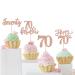 Rsstarxi 24 Pack 70th Birthday Cupcake Toppers Glitter 70 Fabulous Cake Decorations Seventy Happy 70 Birthday Cupcake Toothpicks for 70th Birthday Anniversary Party Decorations Rose Gold Design 1 70th Rose Gold