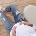 Spritumn-Home Maternity Jeans for Women UK | Solid Blue Skinny Fit Ripped Jeans | Over The Bump Vintage Stretch Denim Leggings | 4XL - Buy Online on SooperMarket.com