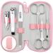 Marqus manicure set ladies and gentlemen solingen made in germany 7 parts with patented glass files for hand and foot care - real leather etui handy and soft 5. pink