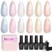 Beetles Gel Nail Polish 6 Colors Pearl Gel Nail Polish Shimmer Mermaid Gel Polish White Pink Blue Glitter Nail Polish Shell Swirl Thread Effect Soak Off UV LED Gel for Salon Home DIY Manicure A-Glitter Silk