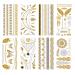 8 Sheets Gold Metallic Temporary Tattoos for Women - Shimmer Designs, Jewelry Fake Tattoo Stickers - Waterproof Body Makeup - Buy Online on SooperMarket.com