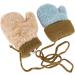 Kids Toddlers Knitted Fleece-Lined Mittens with String - Green | Winter Warm Cartoon Gloves for Ages 0-3 - Buy Online on SooperMarket.com