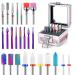 25Pcs Nail Drill Bits Set with Portable Nail Drill Dit Holder, 3/32 Inch Nail Drill Bits for Acrylic Nails, Ceramic Diamond Carbide Cuticle Efile Remover Bits for Home Salon Acrylic Gel Nail Polish Pink
