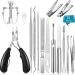 15 Pieces Ingrown Toenail Tools Stainless Steel Foot Nail Tools Toenail File and Lifter Nail Clipper Cuticle Cutters Cuticle Pusher and Manicure Pedicure Tools for Ingrown and Thick Nail (Black)