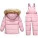 Kids Winter Puffer Jacket and Snow Bib Pants 2-Piece Snowsuit Set | Hooded Down Coat & Snow Pants Outfits | 4-5 Years - Pink - Buy Online on SooperMarket.com