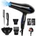 Cliplanyard Ionic Hairdryer 1200W AC Black Professional Hair Dryer Motor Fast Drying Salon with 2 Speed 3 Heat Setting Cool Button Diffuser Nozzle Concentrator Comb for Curly and Straight - Buy Online on SooperMarket.com