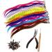 Quesuc Synthetic Hair Extension Kits with 52 Synthetic Assorted Colors Stick Tip Hair Extensions 100 Beads Pliers and Hook (Bright & Pretty Mixed Colors)