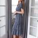 BOXIACEY Spring Dress for Women - V Neck Short Sleeve Maxi Dress with Belted Ruffle Hem | Small Dark Blue - Buy Online on SooperMarket.com
