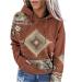 Western Shirts for Women Long Sleeve Aztec Geometric Hoodies Plus Size Vintage Graphic Sweatshirt Casual Ethnic Pullover Tops 09-coffee 3X-Large