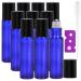 Alledomain 10Pcs 10ml Essential Oils Roller Bottles - Cobalt Blue Glass Roll on Bottles with Stainless Steel Roller Balls