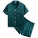 SWOMOG Kids Silk Pyjamas Girls Boys Short Sleeve Satin PJs Sets Button-Down Silky Nightwear Children Sleepwear Teens Age 4-16 8-9 Years Dark Green