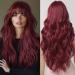 Long Natural Wave Red Wigs for Women Cosplay Party Synthetic Hair Wigs with Bangs