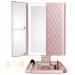 Makeup Mirror Trifold Mirror with Lights - 3 Color Lighting Modes 72 LED Vanity Mirror  1x/2x/3x Magnification  Touch Control Design  Portable High Definition Cosmetic Lighted Up Mirror Pale Pink