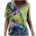 Womens Summer Tops Short Sleeve Plus Size Tops V Neck Casual Loose T Shirts Floral Print Tunic Basic Tees Henley Tops A00-green X-Large
