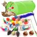 QUOZUO 31 pcs Cat Toys Variety Pack for Kitty 2 Way Tunnel Cat Feather Teaser Cat mouse Toy Cat Crinkle Balls Cat Balls with Bell Catnip Toys for Indoor Cats Kittens Toys