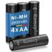 Rechargeable AA Batteries Recharge Universal Double A Battery Pre-Charged NIMH AA High-Capacity 2800mAh Rechargeable Batteries 1.2V Solar Battery - 4 Count Pack 4 Count (Pack of 1) AA