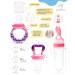 Gedebey Baby Fruit Feeder Pacifier Set - 3 Pack | Silicone Pacifiers & Feeding Spoon Combo | Frozen Fruit Teether & Forage Feeder | Pink Baby Food Accessories - Buy Online on SooperMarket.com
