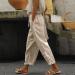 Womens Linen Capri Pants with Side Hollow Out Detail, Boho Summer Beach Pants with Pockets - Khaki XX-Large - Buy Online on SooperMarket.com