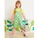 Toby Tiger Organic Daisy Print Dungaree Shorts 3-6 Months - Green - Buy Online on SooperMarket.com