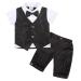 AmzBarley Baby Boys Gentlemans Outfit Suit Kids Long/Short Sleeve Dress Shirt Pants Vest Bowtie Tuxedo Rompers Childs Birthday Evening Holiday Party Black 3-4 Years
