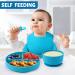 Baby Feeding Set - Silicone Bib, Suction Divided Bowl, Spoon, Fork - Toddler Utensils for Baby Led Weaning - Blue (6 Months) - Buy Online on SooperMarket.com