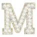 Sparkly Rhinestones and Elegant Pearls Iron On Patches for Clothing, A-Z Sew On Decorative Letter Patch Glitter Alphabet Applique Rhinestone Pearl English Letter for DIY Craft Supplies (M) White